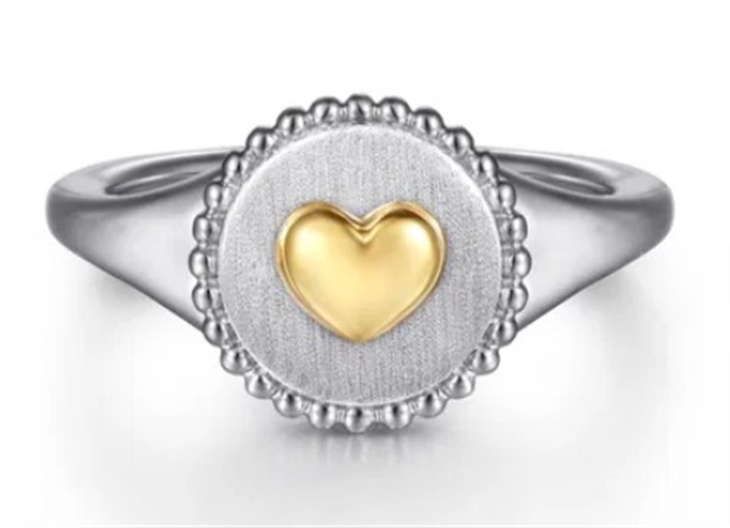 Two-Tone Silver/14K Bujukan Heart Medallion Ring Size 6.5 Designer: Ga