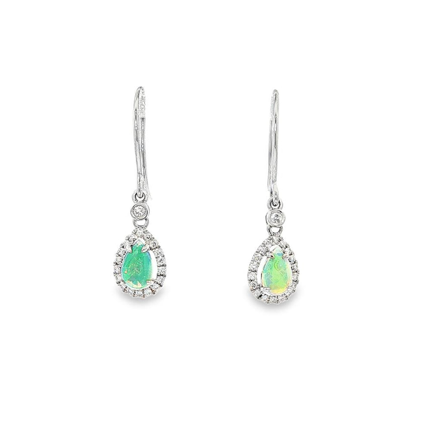 Lady's White 14 Karat Halo Drop Earrings With 2 = 0.46Twt Pear Opals A