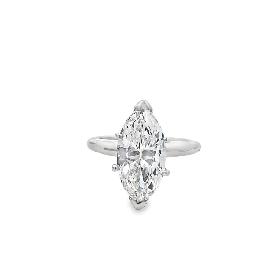 14 Karat White Marquise Diamond Solitaire Engagement Ring Estate Jewel