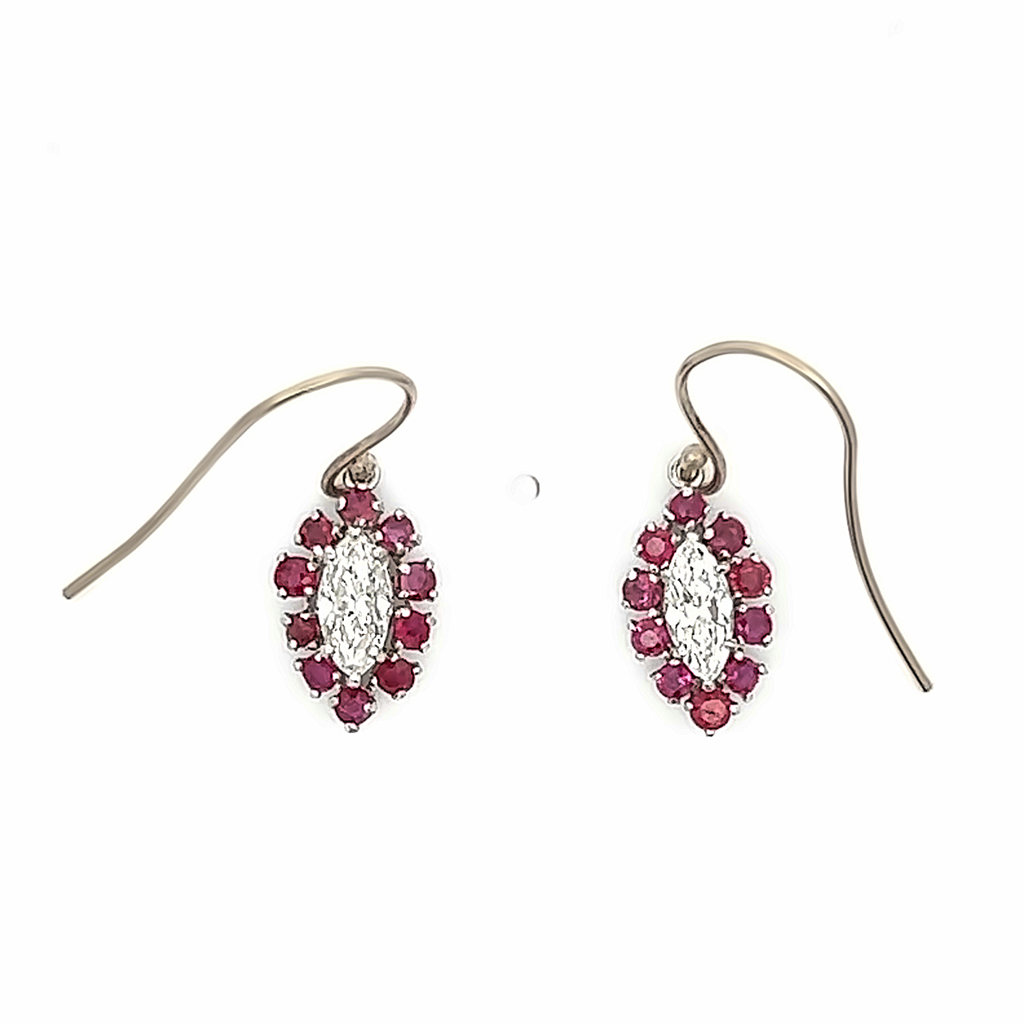 Estate Marquise Diamond and Ruby Earrings