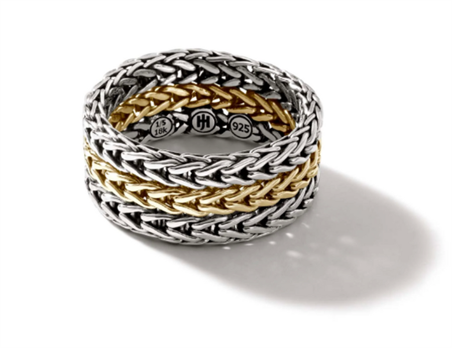 Two-Tone Sterling Silver/18K 9mm Rata Chain Ring John Hardy, Size 7