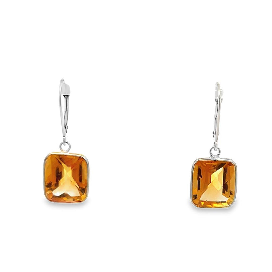 Lady's White 14 Karat Bezel Lever Back Dangle Earrings 2 = 10.72tw Eme