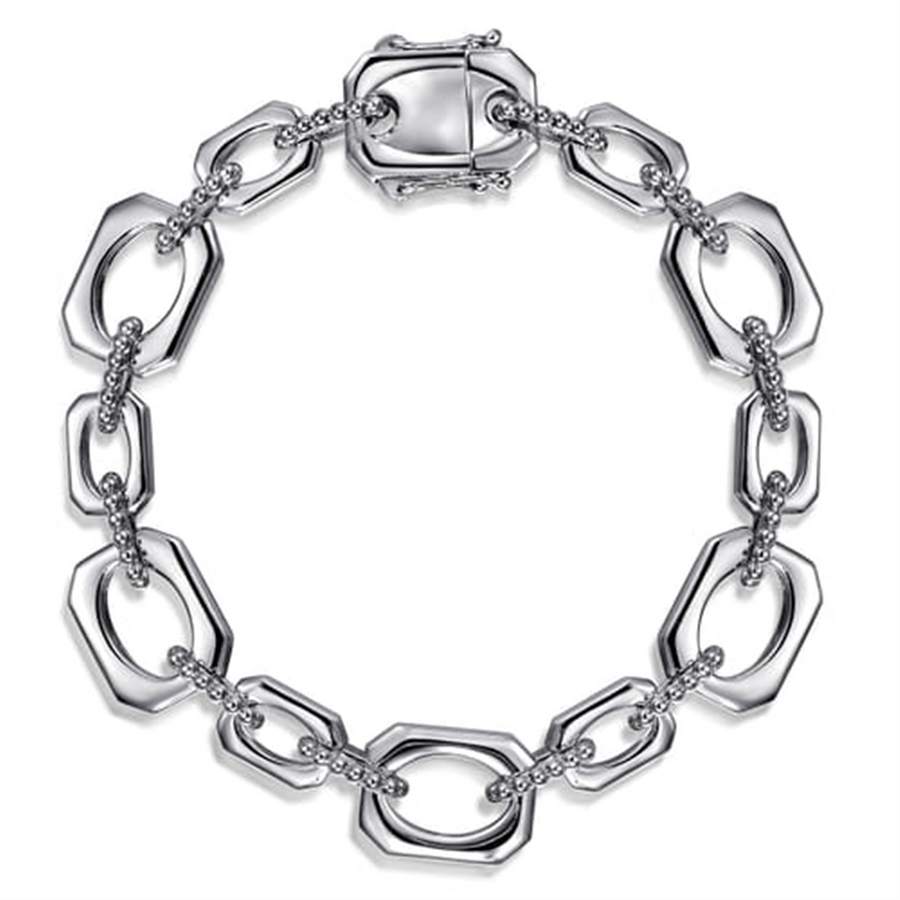 Sterling Silver Alternating Bujukan Link Bracelet Length 7.5 Designer: