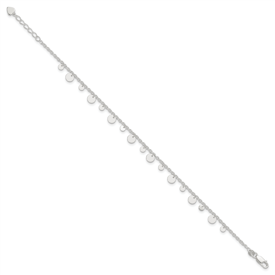 Sterling Silver Dangling Circle 9in Plus 1 in ext Anklet
