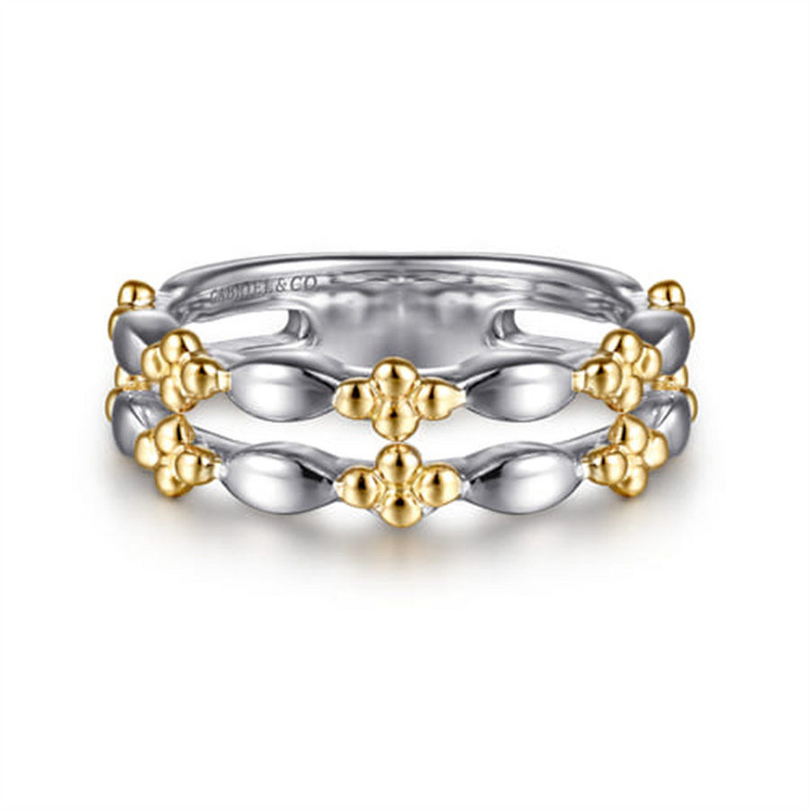 Two-Tone Sterling Silver/14K Yellow Gold Wide-Band Stackable Bujukan S