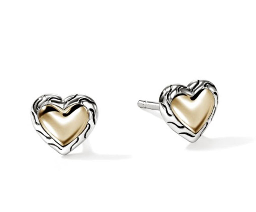Two-Tone Sterling Silver/14K Yellow Gold JH Essential Heart Stud Earri