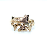 Tri-Color 10 Karat Diamond Cut/Satin Black Hills Gold Hummingbird Ring