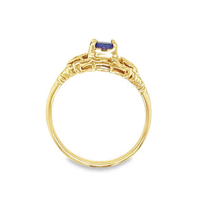 Yellow 14 Karat Tanzanite Solitaire Ring Estate Jewelry Size 6 one 4.80x4.80mm Round Tanzanite Gram Weight: 1.83