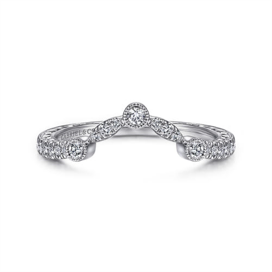 Lady's White 14 Karat Vintage Style Curved Wedding Band Wedding/Annive