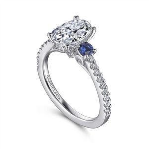 Gabriel & Co. Chantal - 14K White Gold Oval Three Stone Sapphire and Diamond Engagement Ring