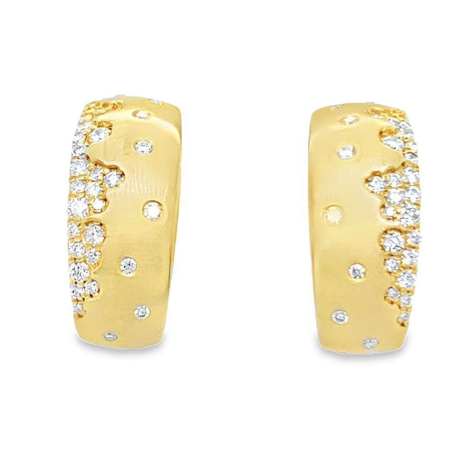 14 Karat Yellow Satin Burnish Set Diamond Earrings Estate Memo With 70