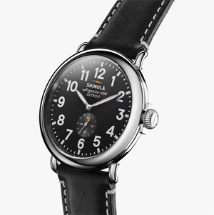 The Runwell Watch with Black Face and Black Leather Strap