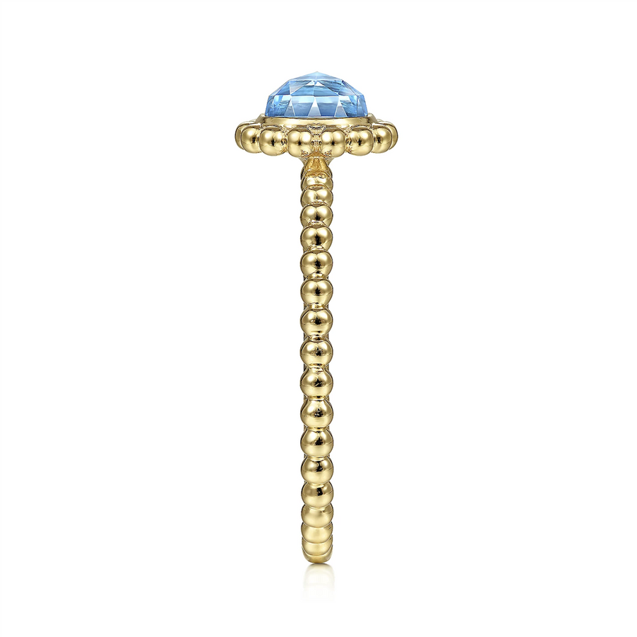 Gabriel & Co. Fashion 14K Yellow Gold Round Blue Topaz Bujukan Beaded Ring