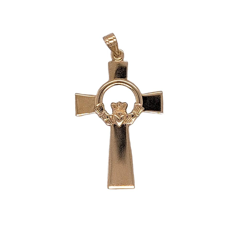 Yellow 14 Karat 31.85X17.31mm Claddagh Cross Pendant With A 1.50mm Bai ...