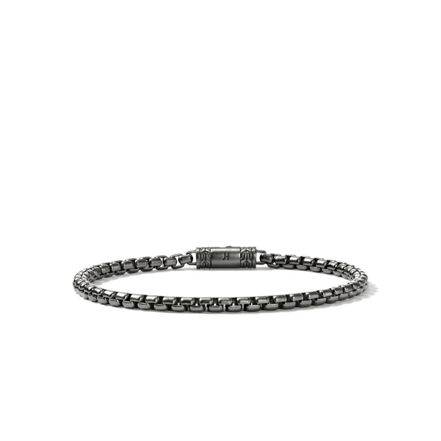 Black Rhodium Sterling Silver Satin 3.7Mm Box Chain Bracelet With Push