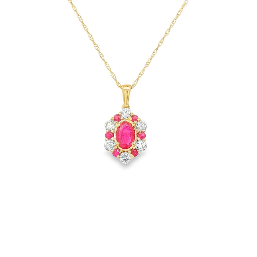 Lady's Yellow 14 Karat Hexagonal Cluster Pendants With 7 = 1.10TWT Com