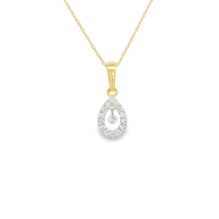Lady's Two-Tone 14 Karat Pear Drop With Drilled Dangle Diamond Pendant