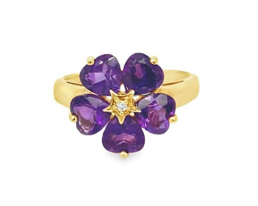 Yellow 14 Karat Floral Fashion Ring Estate Jewelry Size 5.75 With 5 =