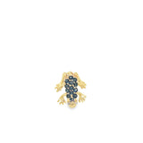 Yellow 14 Karat Diamond And Blue Sapphire Frog Pin Estate Jewelry With 13 Round Sapphires And 2 Round Diamonds Gram Weight: 2.17