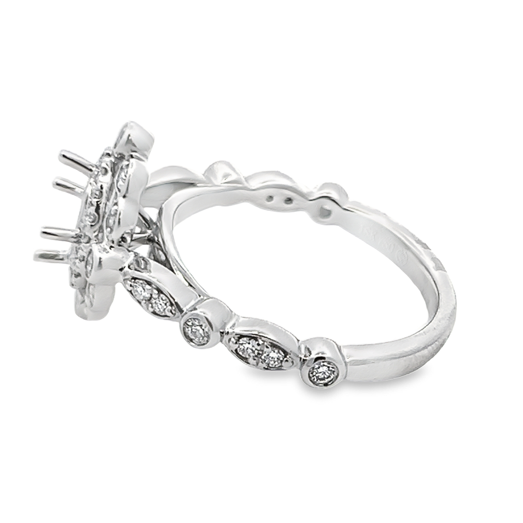 Lady's White 18 Karat Fancy Double Halo Ring