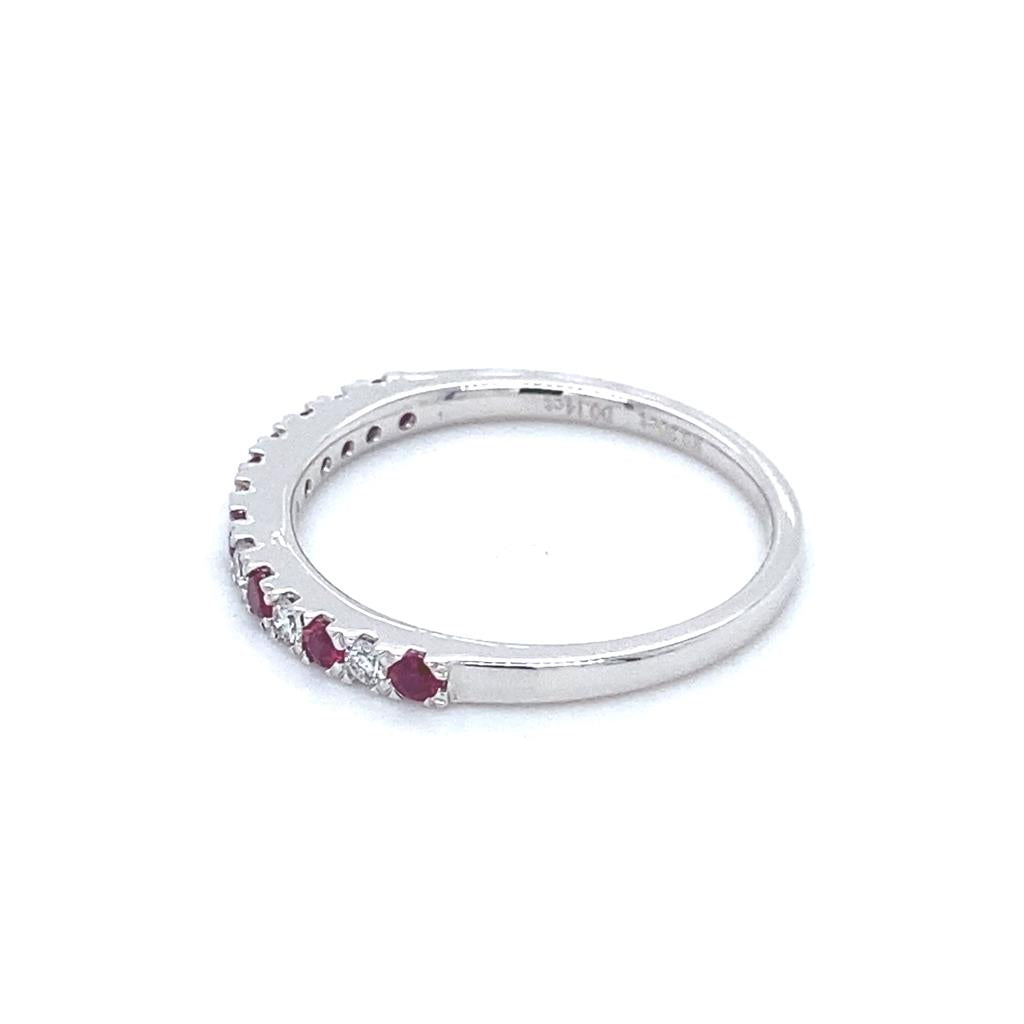 Lady's White Polished 18 Karat Alternating Ruby And Diamond Ring