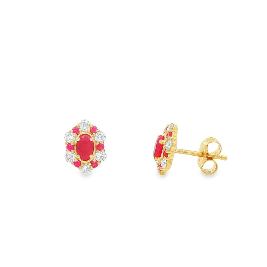 Lady's Yellow 14 Karat Hexagonal Cluster Stud Earrings 14 = 1.10TWT Mu