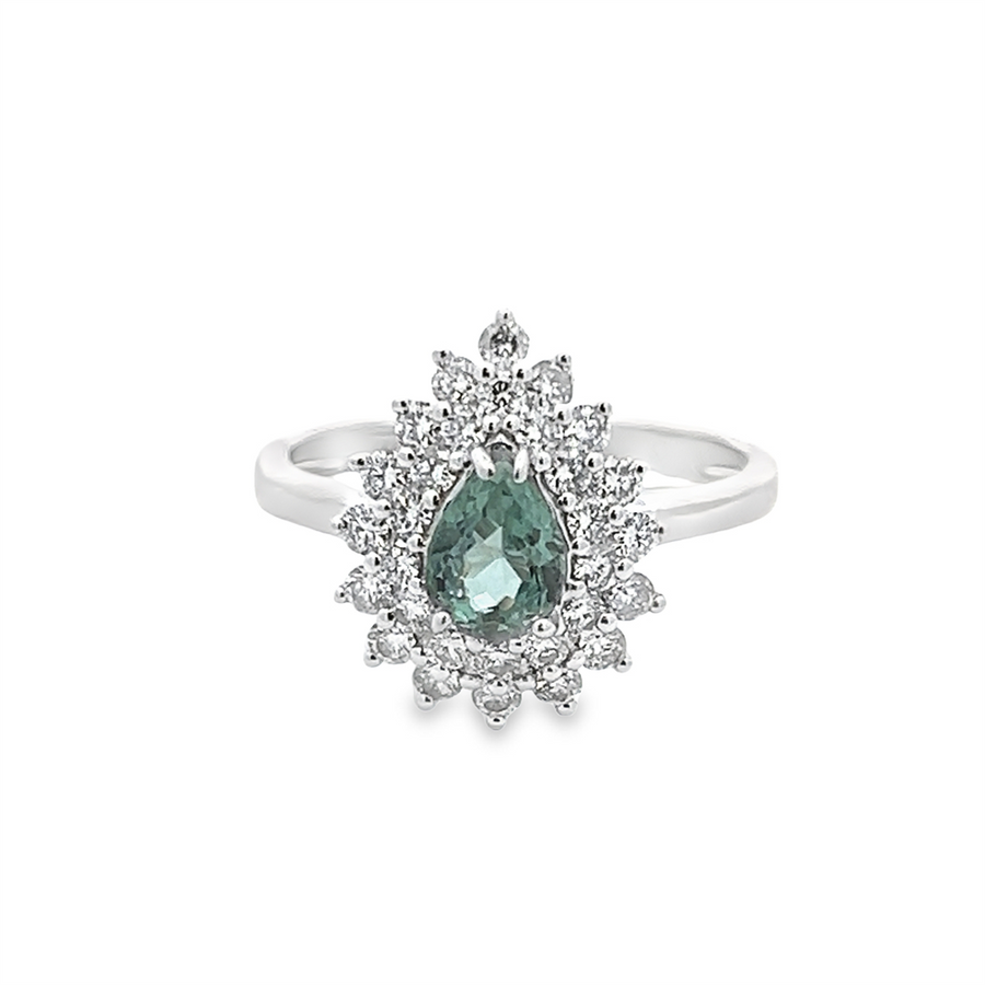 Estate Pear Alexandrite Double Halo Ring