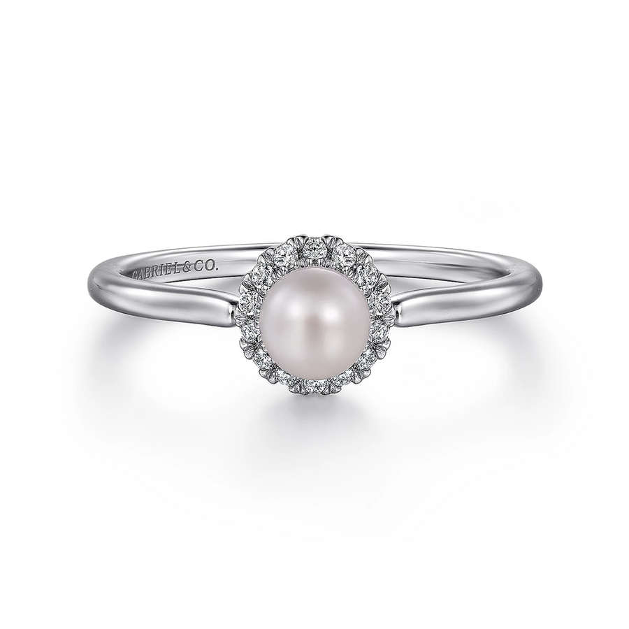 Gabriel & Co. Fashion 14K White Gold Pearl Ring with Diamond Halo