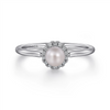 Gabriel & Co. Fashion 14K White Gold Pearl Ring with Diamond Halo