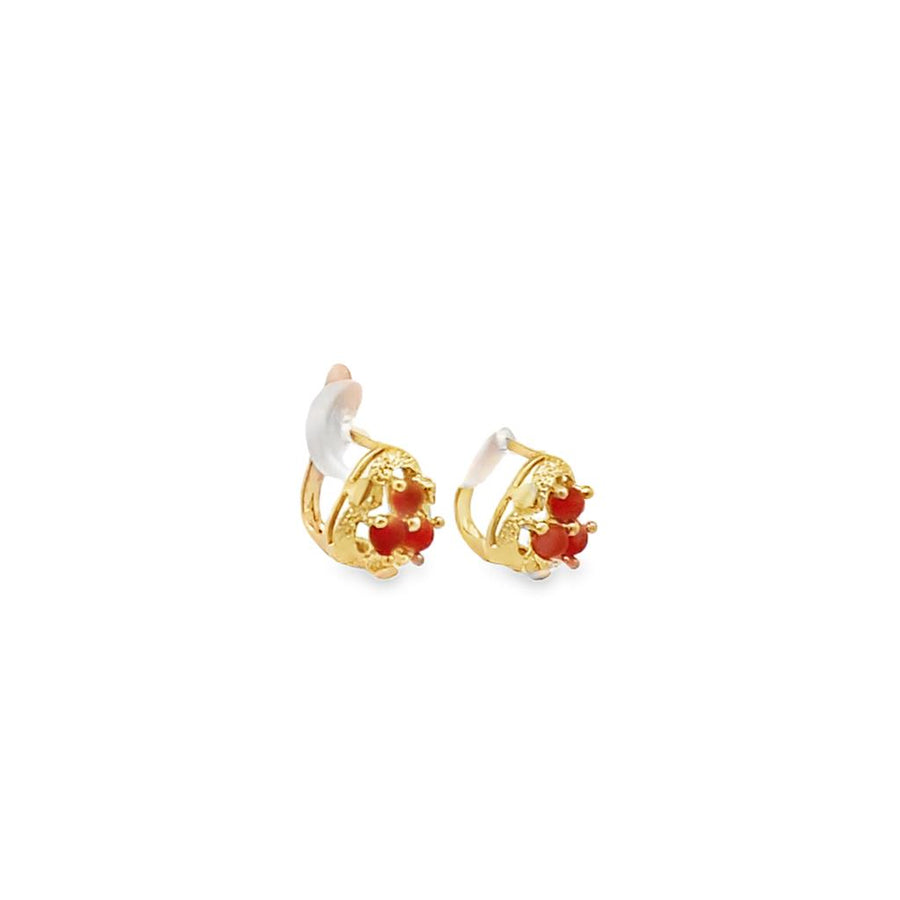 Yellow 18 Karat Milgrain Coral Leverback Earrings Estate Jewelry With
