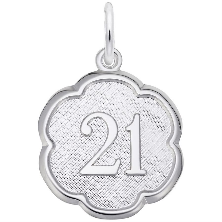 Rembrandt Charms Number Twenty One Scalloped Disc Charm Sterling Silver