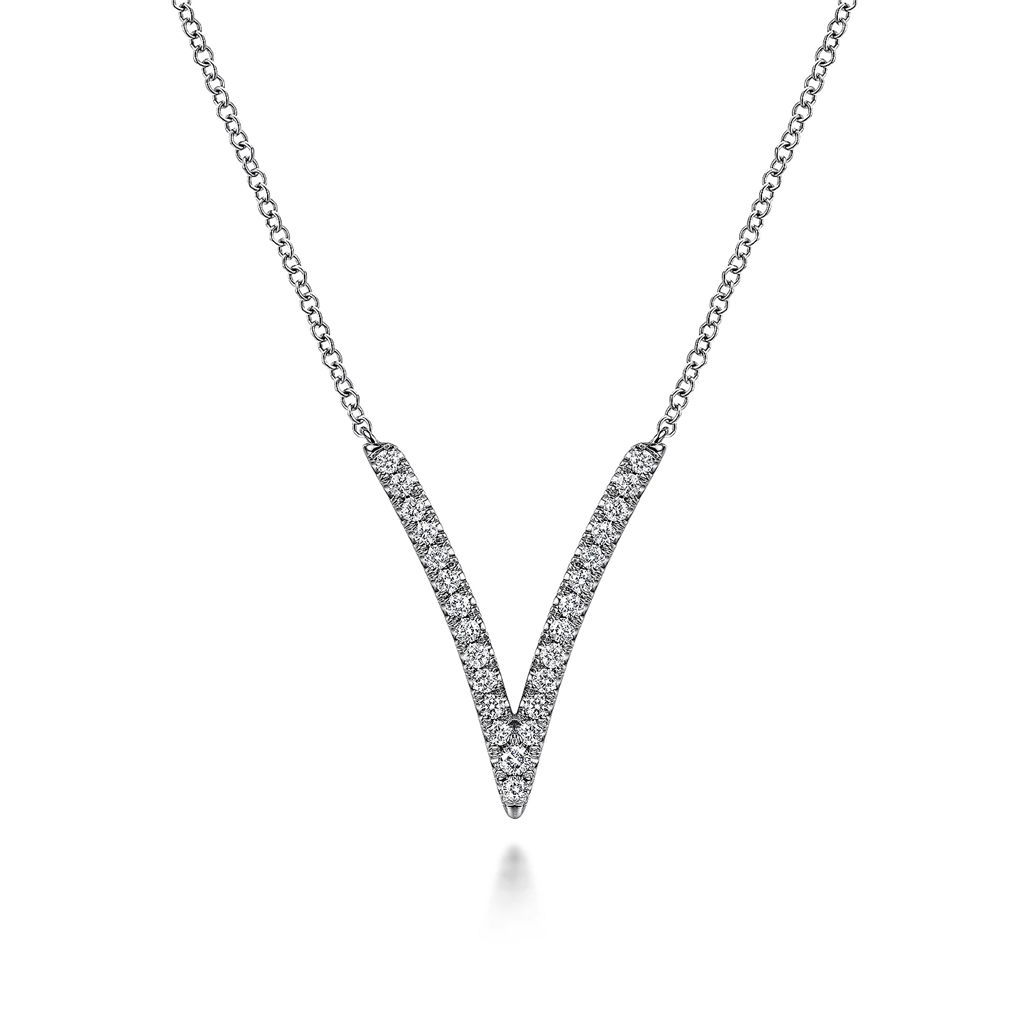 Gabriel & Co. Fashion 14K White Gold Diamond Chevron Necklace