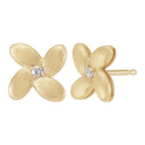 Lady's Yellow 14 Karat Satin Fower Stud Earrings With 2=0.07Tw Round D