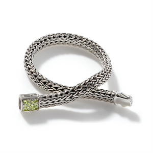 John Hardy Classic Chain Silver Small Reversible Bracelet 6.5mm with Pusher Clasp with Treated Black Sapphire and Peridot