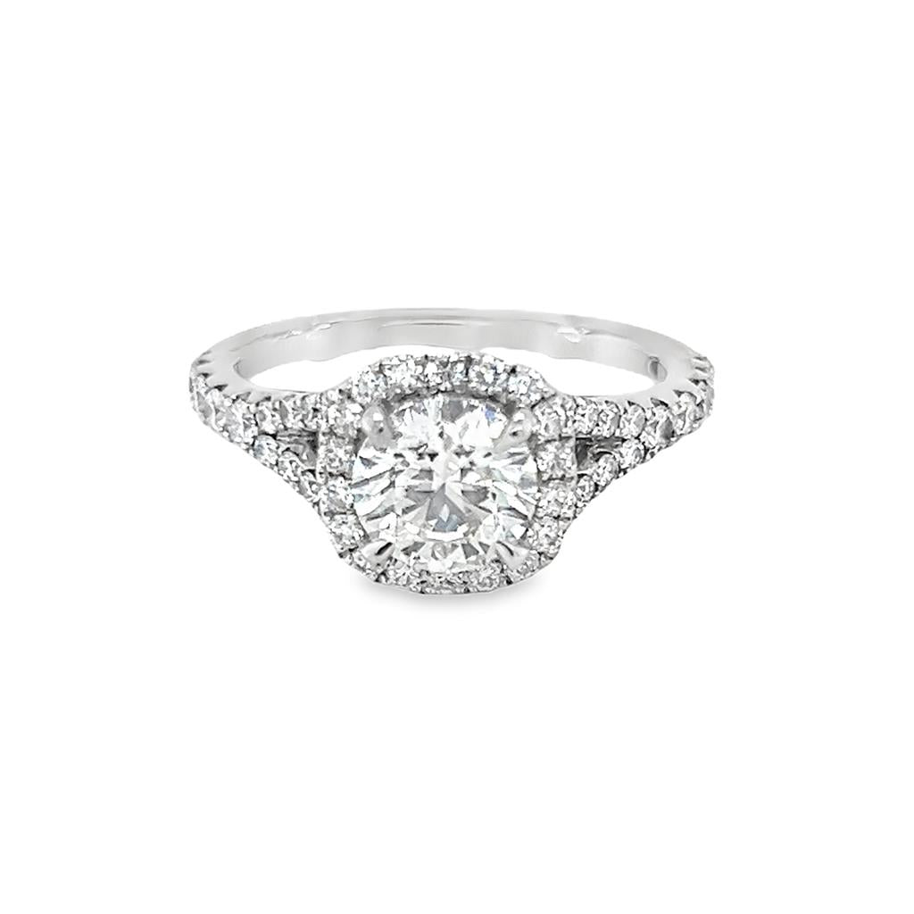 Estate Cushion Halo Split Shank Engagement Ring