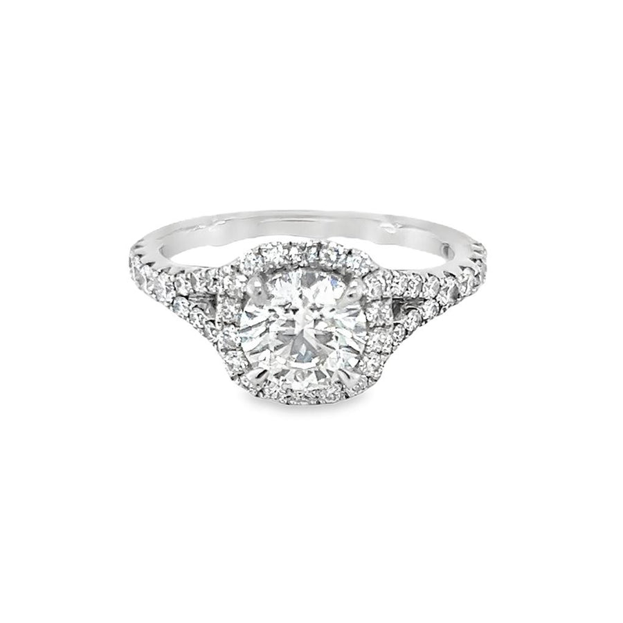 White 14 Karat Cushion Halo Split Band Engagement Ring