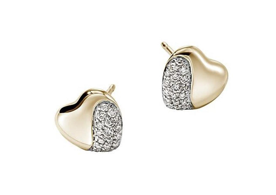 John Hardy Pebble 14KY Diamond Pave Heart Stud Earrings