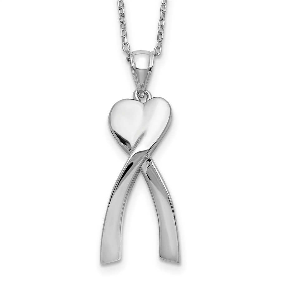 Sterling Silver Heart Ribbon Ash Holder Necklace