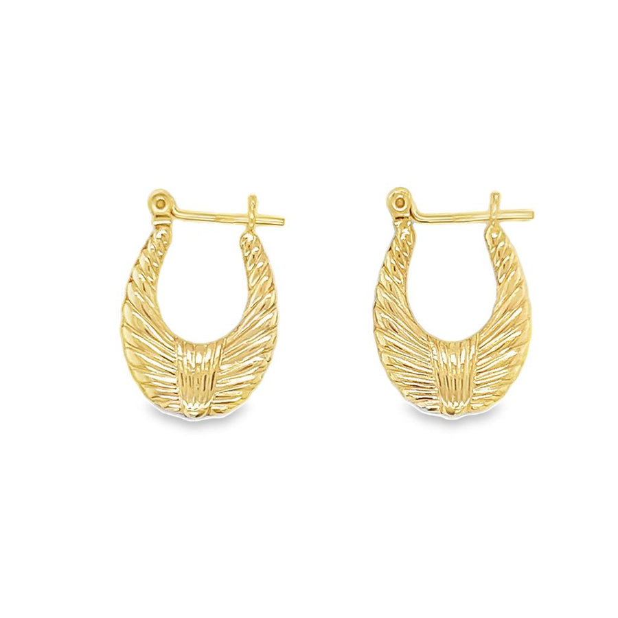 Estate Ribbed Hollow Oval Hoop Earrings