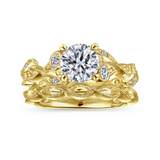 Lady's Yellow 14 Karat Milgrain Floral Design Semi Mount Ring Size 6.5