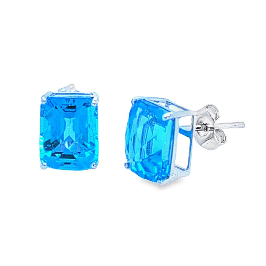 Lady's White 14 Karat Stud Earrings 2 = 7.12tw Cushion Checkerboard Sw