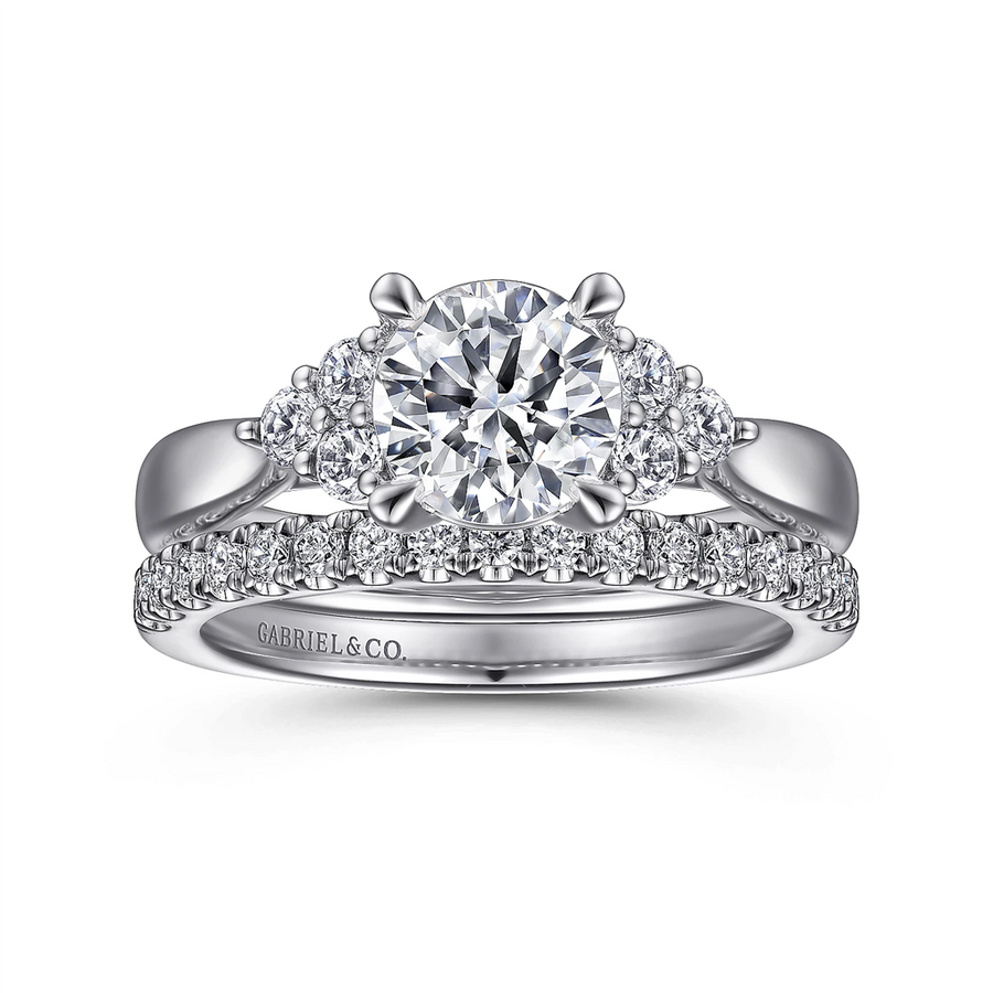 Gabriel & Co. Melia - 14K White Gold Three Stone Cluster Diamond Engagement Ring