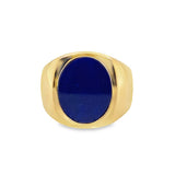 Yellow 14 Karat Bezel Set Oval Lapis Signet Ring Estate Jewelry Size 8