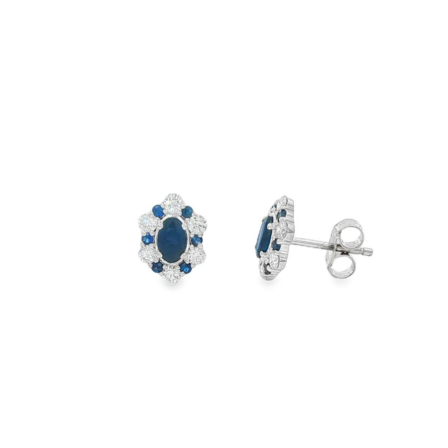 Lady's White 14 Karat Hexagonal Cluster Stud Earrings 14 = 1.10TWT Com