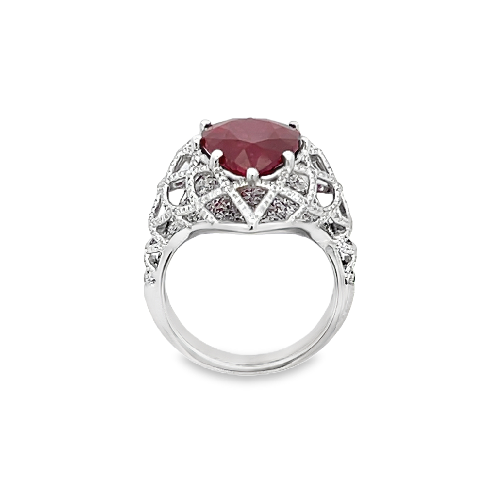 Pear Shape Ruby  & Diamond Lattice Ring