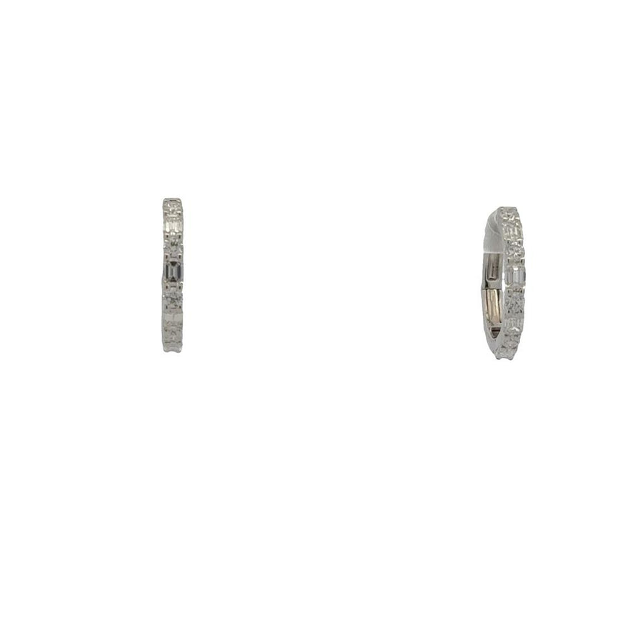 Lady's White Platinum Huugies Earrings With 8 = 0.74TWT Emerald G VS2/