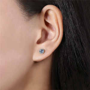 Gabriel & Co. Fashion 14K White Gold Diamond Halo   Swiss Blue Topaz Stud Earring