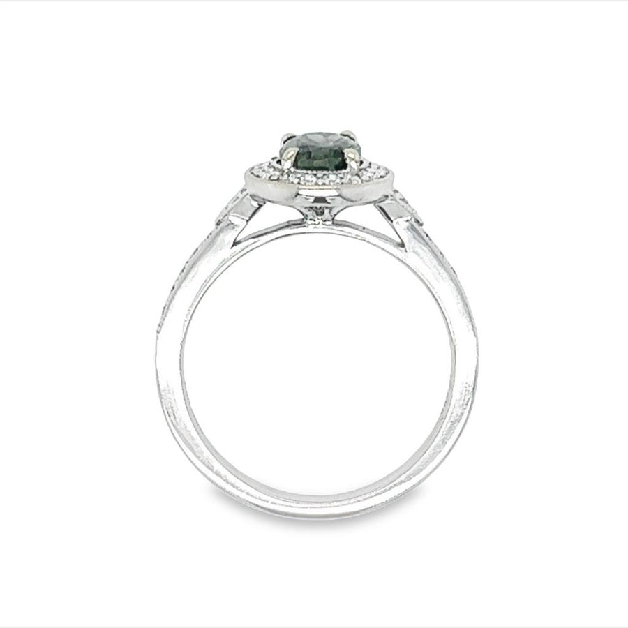 Lady's White 14 Karat Milgrain Halo Fashion Ring With One 0.97Ct Oval