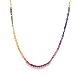 Lady's Yellow 14 Karat Multi-Color Rainbow Sapphire Bollo Necklace Nec