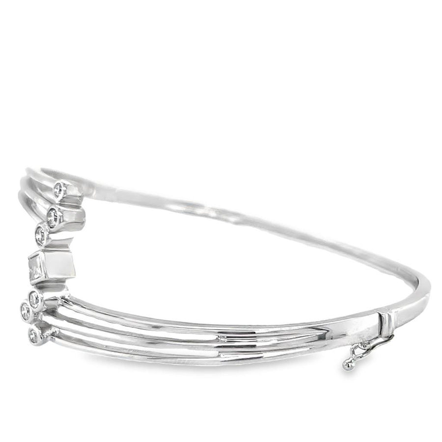 White 14 Karat Split Band Diamond Bubble Bangle